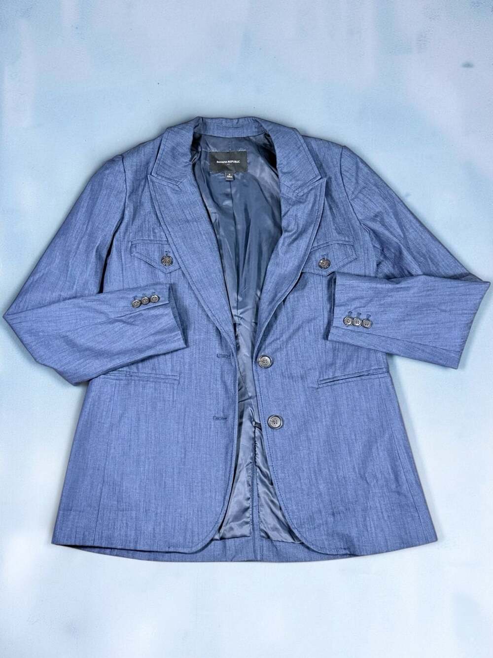 Women’s Banana Republic Blazer Size 6 Blue Cotton Blend Tailored Jacket